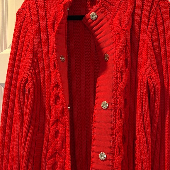 St. John Vibrant Red Cable Knit Cardigan - Picture 5 of 6